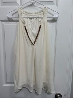 Maurices Cream Halter Top with Brown Beaded Accent